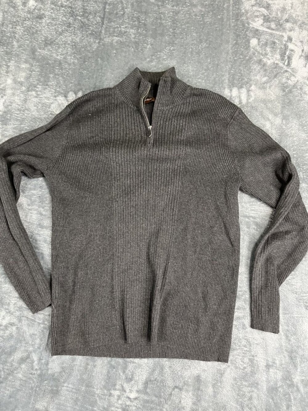 Perry Ellis Mens Ribbed Half-Zip Gray Sweater M